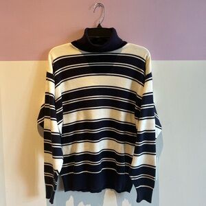 Vintage unisex Navy and Cream Striped Turleneck